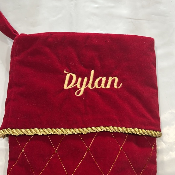 RED Velvet DYLAN STOCKING GOLD stitch embroidered Christmas COTTON lined thick - Picture 2 of 11